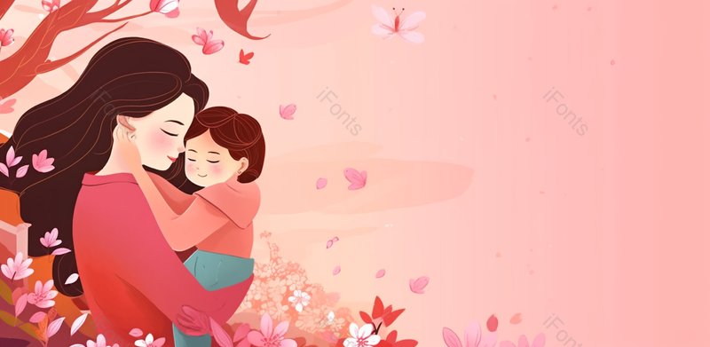 红衣女孩粉色感恩母亲节插画背景图,插画/手绘图,插画/手绘图库,插画/手绘图下载,插画/手绘